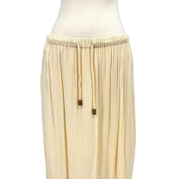 RAGA Size M Maxi Skirt Cream Gauze Flowy Beach Drawstring Tiered Lined Cotton - Picture 2 of 11